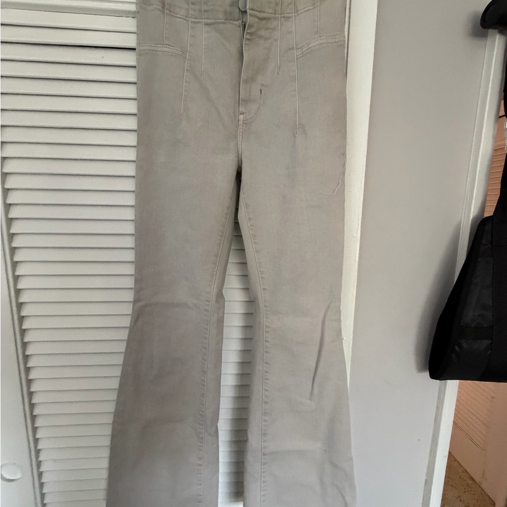 Free People Beige Wide-Leg Flare Jeans
